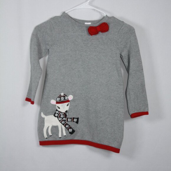 Gymboree Grey Knit Dress with Reindeer and Bow on Collar Size 5T - Picture 3 of 7